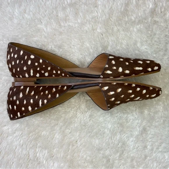 J Crew d’orsay pointed toe leopard cheetah fawn leather calf fur flats - Picture 3 of 6